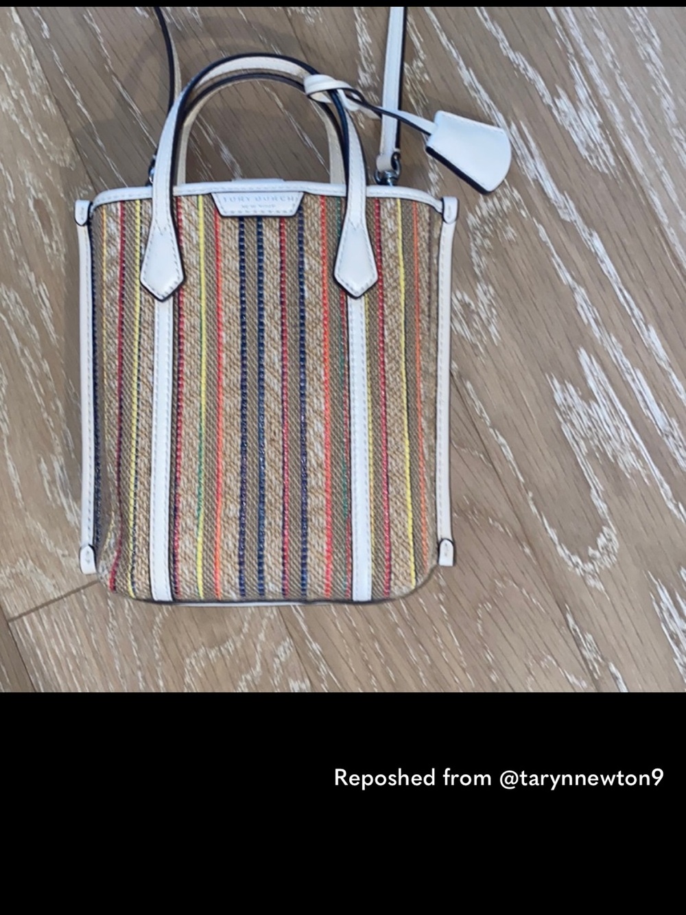 Tory Burch Perry Mini Striped Raffia Tote